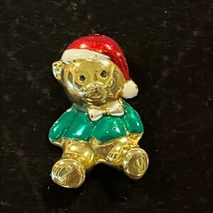 Festive Teddy Bear Brooch with Santa Hat